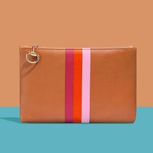 🍒 5/$20 new Ipsy August Stylish Tan Clutch with Multicolor Stripes Gucci Style